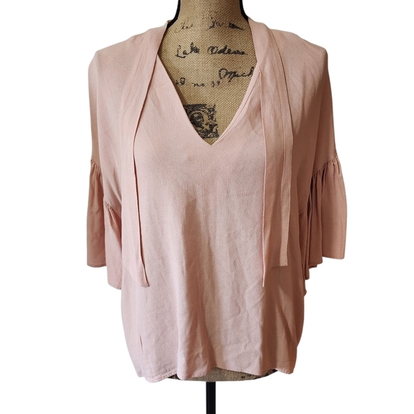 Zara Woman Pale Pink Tie Front Relaxed Blouse - Medium - Picture 4 of 7